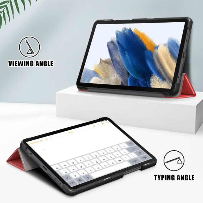 Bild 3, Samsung Galaxy Tab A9 Fodral Tri-Fold PU Läder Röd