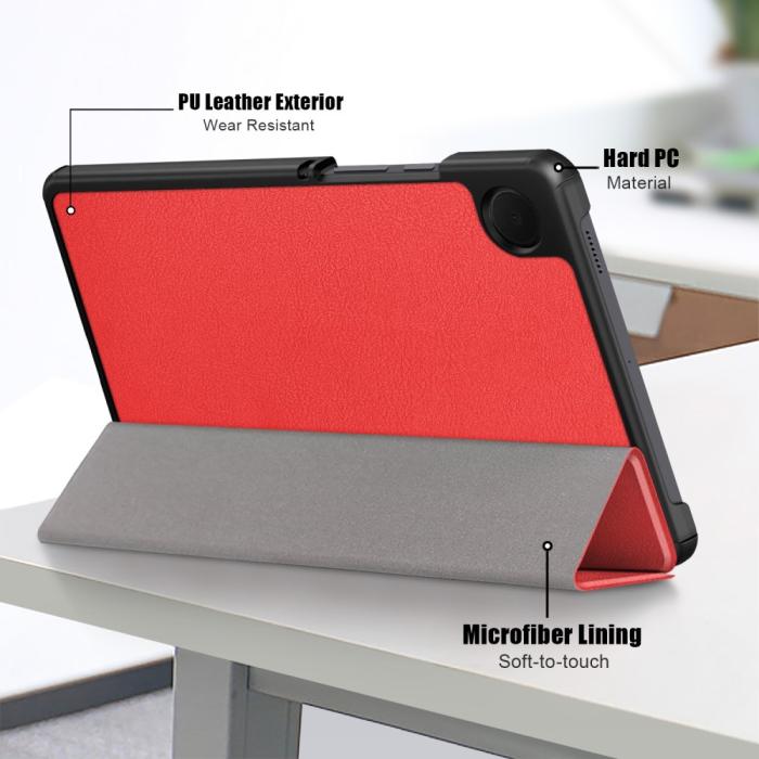 Bild 5, Samsung Galaxy Tab A9 Fodral Tri-Fold PU Läder Röd
