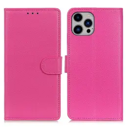 iPhone 16 Pro Fodral Litchi Läder Rosa