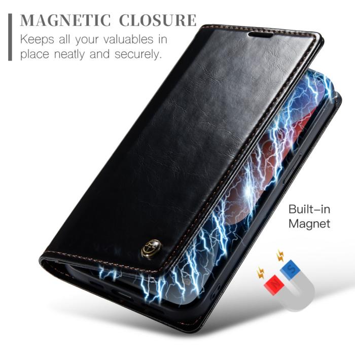 Bild 5, CASEME iPhone 15 Plus Fodral Oil Wax Flip Svart