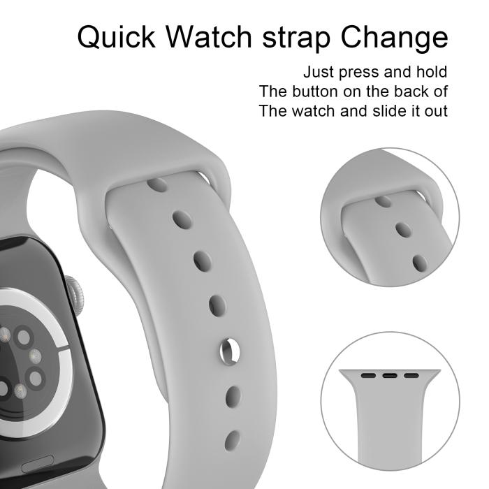 Bild 4, Apple Watch 38/40/41 mm Silikon Armband (S/M) Ljus Grå