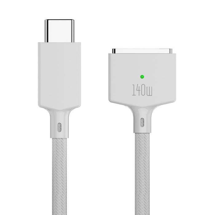 Bild 1, 2m 140W PD USB-C - MagSafe 3 Magnetisk Nylon Kabel Vit