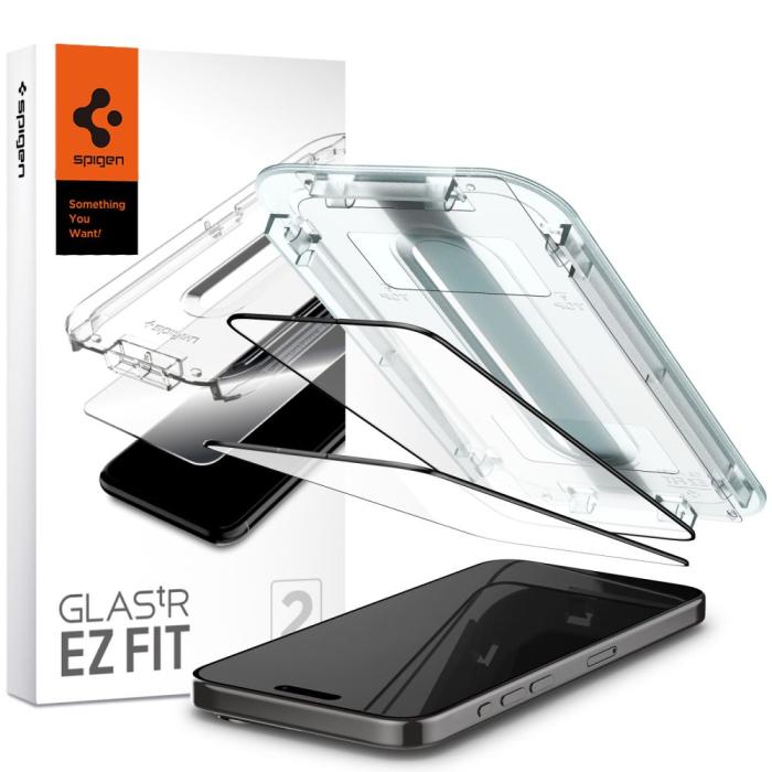 Bild 1, Spigen iPhone 15 Pro 2-PACK GLAS.tR FC 
