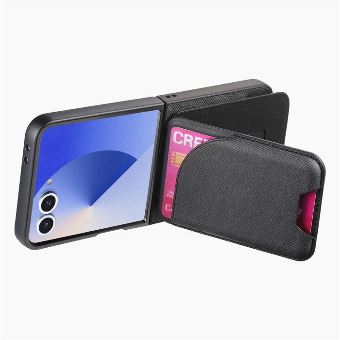 Bild 3, Galaxy Z Flip 7 Skal Inkl. Avtagbart Kortfack Läder Svart