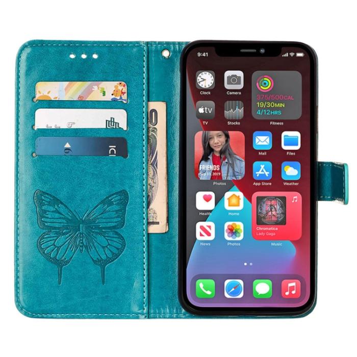 Bild 3, iPhone 14 Pro Max Fodral Fjäril Tryck Blå