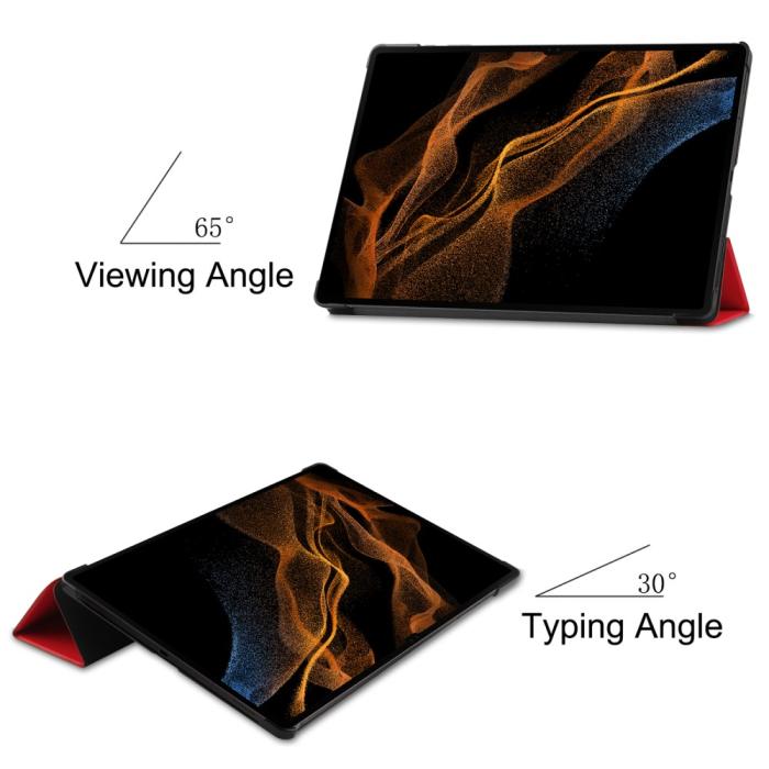 Bild 6, Samsung Galaxy Tab S9 Ultra Fodral Tri-Fold Läder Röd