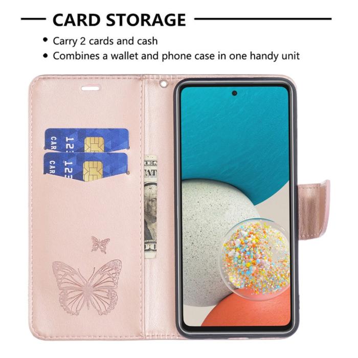 Bild 5, Samsung Galaxy A53 5G Fodral Tryckta Fjärilar Roséguld