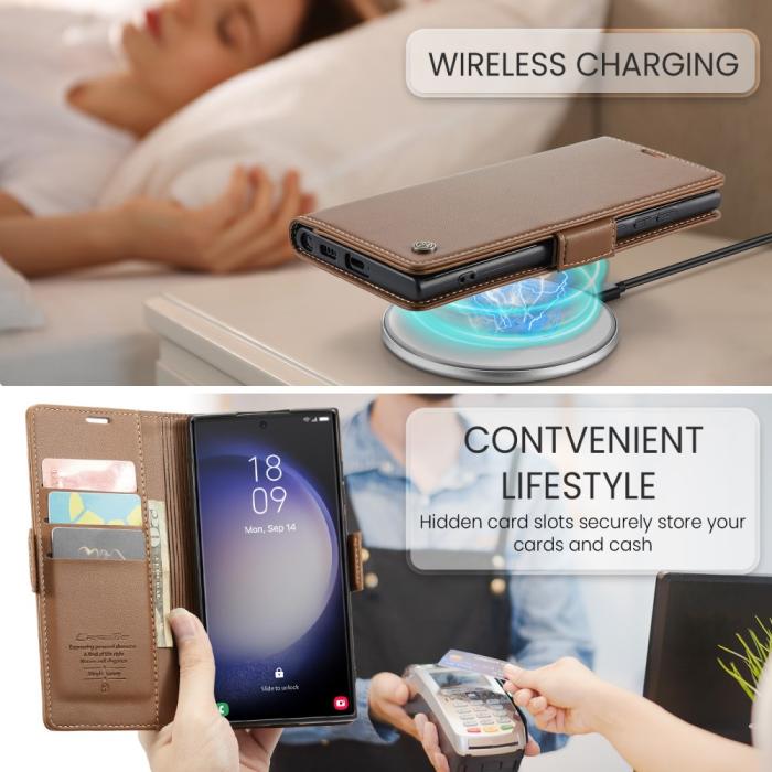 Bild 5, CASEME Galaxy S24 Ultra Fodral Slim Litchi Läder Brun