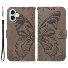 iPhone 16 Plus Fodral Med Fj&auml;ril Tryck Gr&aring;