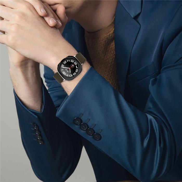 Bild 4, Galaxy Watch 8 46/44/40 mm Armband Äkta Läder Mörk Brun