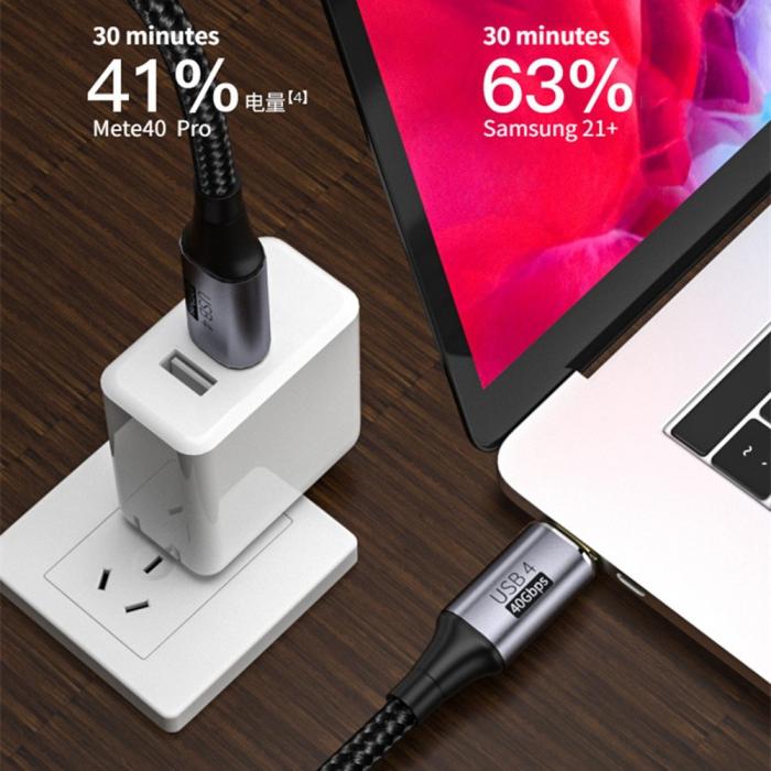 Bild 2, 1.2m 100W Thunderbolt 3/4 Kabel USB-C - USB-C 8K/60Hz Svart