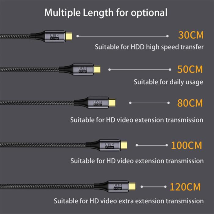 Bild 5, 1.2m 100W Thunderbolt 3/4 Kabel USB-C - USB-C 8K/60Hz Svart