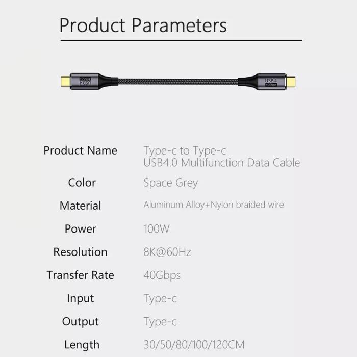 Bild 6, 1.2m 100W Thunderbolt 3/4 Kabel USB-C - USB-C 8K/60Hz Svart