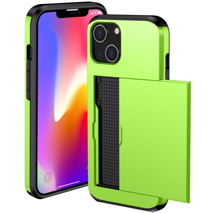 Bild 2, iPhone 15 Skal Hybrid Med Kortfack Grön