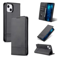 AZNS iPhone 14 Fodral Flip L&auml;der Svart