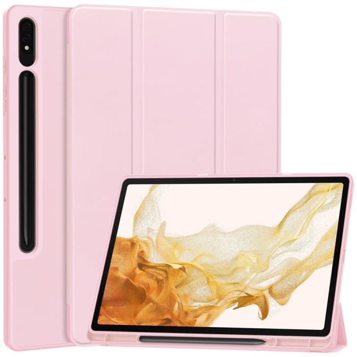 Bild 1, Samsung Galaxy Tab S9 Plus Fodral Tri-Fold Pennhållare Rosa