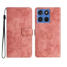 Motorola Edge 70 Fodral Med Fj&auml;ril Tryck Rosa