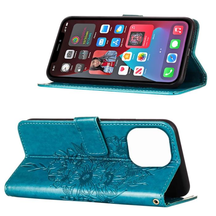 Bild 4, iPhone 14 Pro Max Fodral Fjäril Tryck Blå