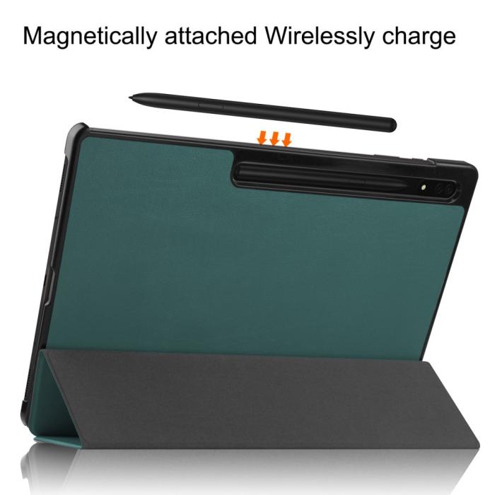 Bild 4, Samsung Galaxy Tab S9 Ultra Fodral Tri-Fold Läder Svartgrön