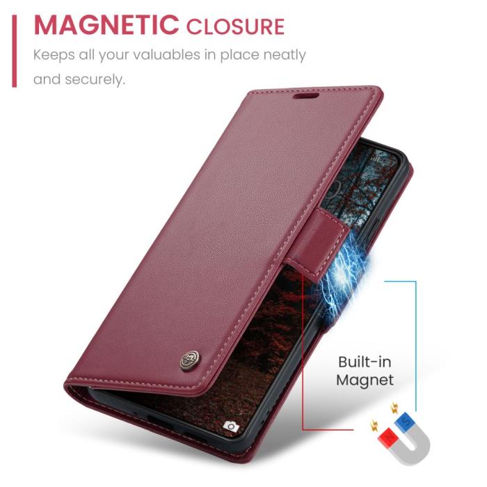 Bild 6, CASEME Xiaomi 14 Fodral RFID Litchi Läder Röd