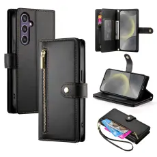 Samsung Galaxy S25 Fodral Multifunktionell L&auml;der Svart