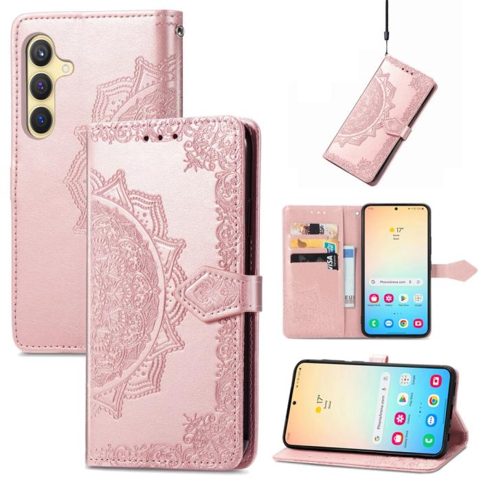 Bild 4, Samsung Galaxy S24 Fodral Mandala Tryck Roséguld