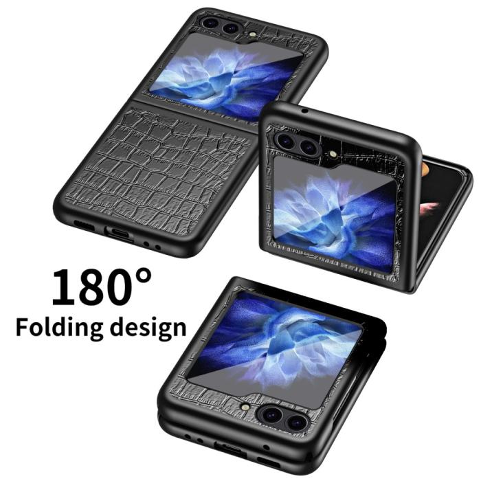 Bild 4, Galaxy Z Flip 6 / 7 FE Skal Krokodil Textur Läder Svart