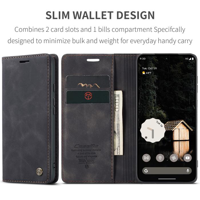 Bild 2, CASEME Google Pixel 10a Fodral Flip Retro Läder Svart