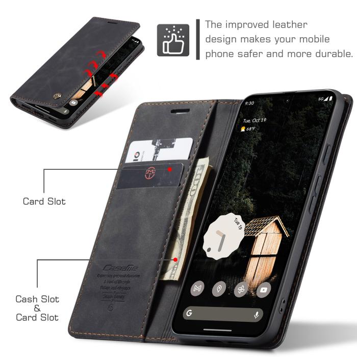 Bild 3, CASEME Google Pixel 10a Fodral Flip Retro Läder Svart