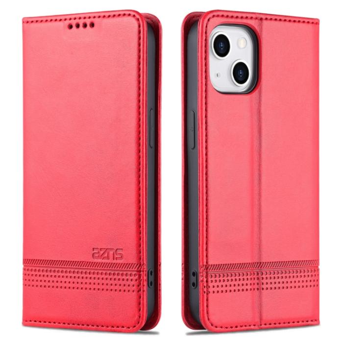 Bild 2, AZNS iPhone 14 Fodral Flip Läder Röd