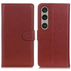 Sony Xperia 1 VI Litchi Läder Fodral Brun