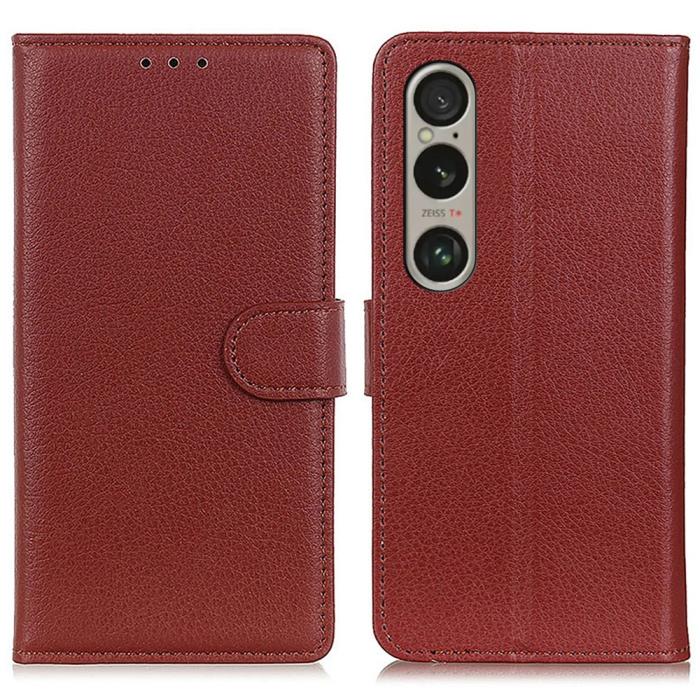 Bild 1, Sony Xperia 1 VI Litchi Läder Fodral Brun