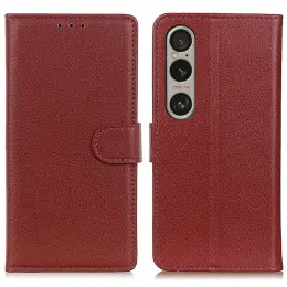 Sony Xperia 1 VI Litchi Läder Fodral Brun