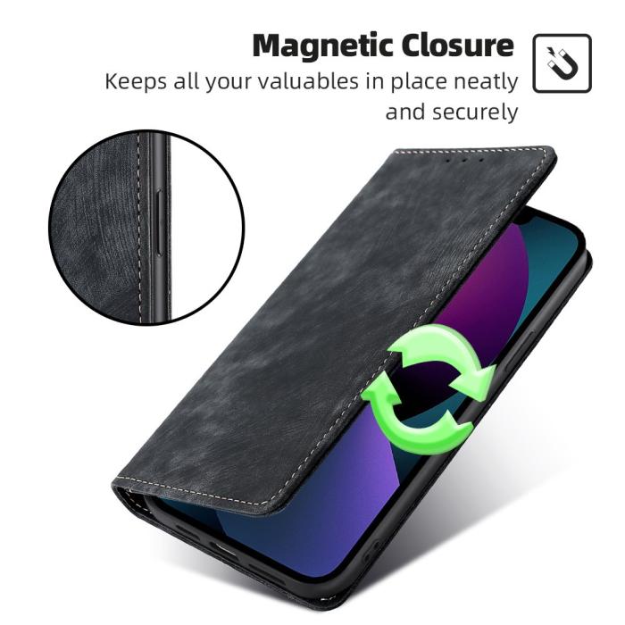 Bild 5, iPhone 15 Plus Fodral RFID Flip Retro Svart