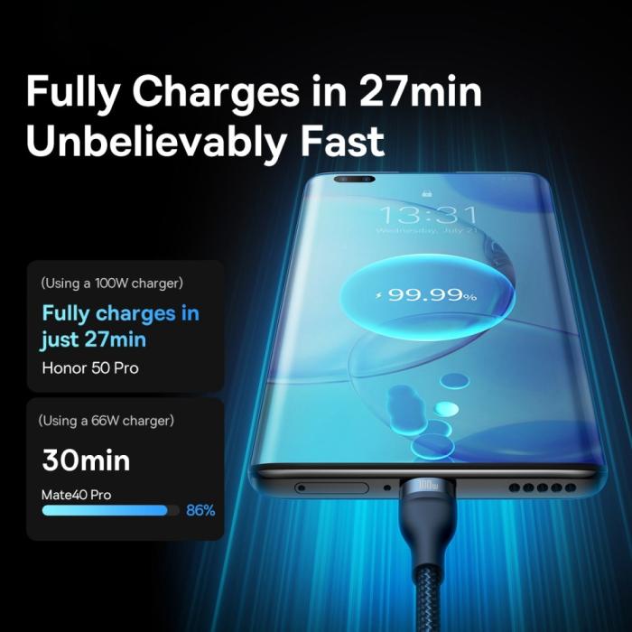 Bild 5, BASEUS 1.2 m 100W 3in1 USB-C/Lightning/MicroUSB Blå