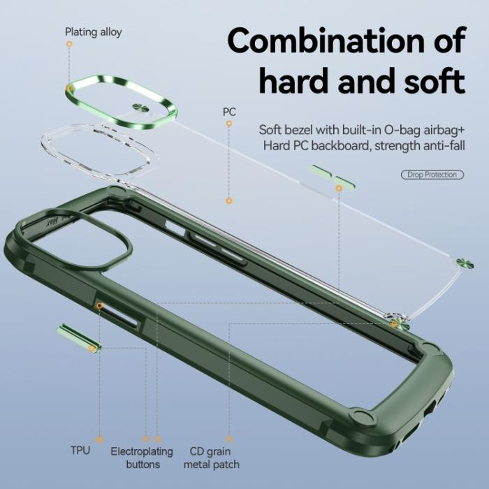 Bild 2, iPhone 15 Pro Skal Shockproof Armor Hybrid Grön