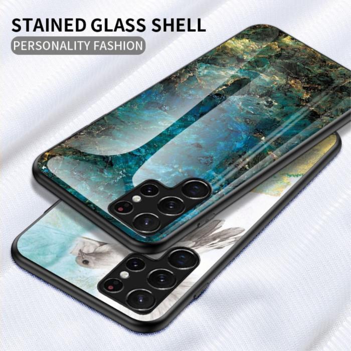 Bild 2, Samsung Galaxy S22 Ultra Skal Marmor Härdat Glas Smaragd