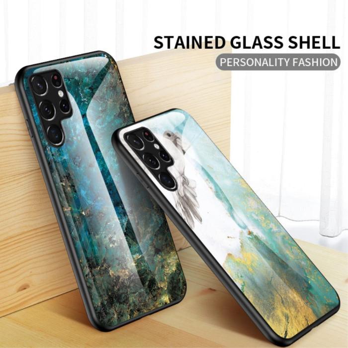 Bild 3, Samsung Galaxy S22 Ultra Skal Marmor Härdat Glas Smaragd
