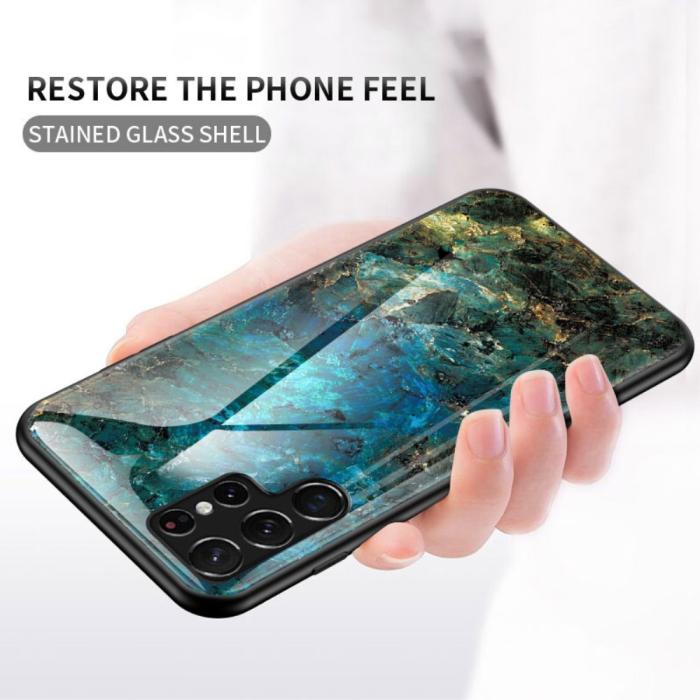 Bild 4, Samsung Galaxy S22 Ultra Skal Marmor Härdat Glas Smaragd