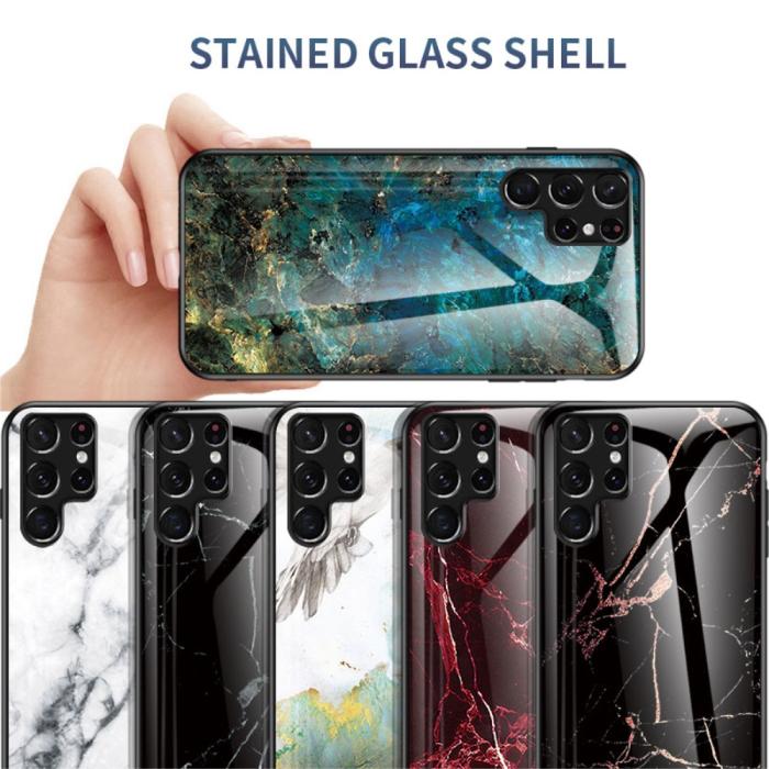 Bild 5, Samsung Galaxy S22 Ultra Skal Marmor Härdat Glas Smaragd