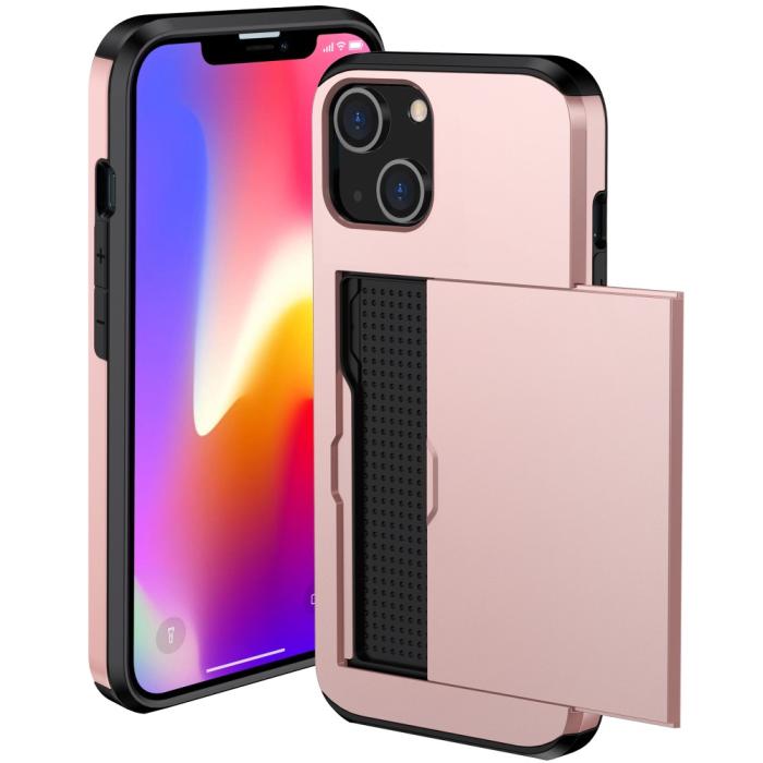Bild 2, iPhone 15 Skal Hybrid Med Kortfack Roséguld