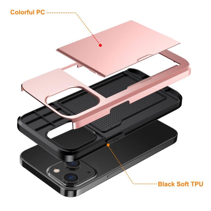 Bild 5, iPhone 15 Skal Hybrid Med Kortfack Roséguld