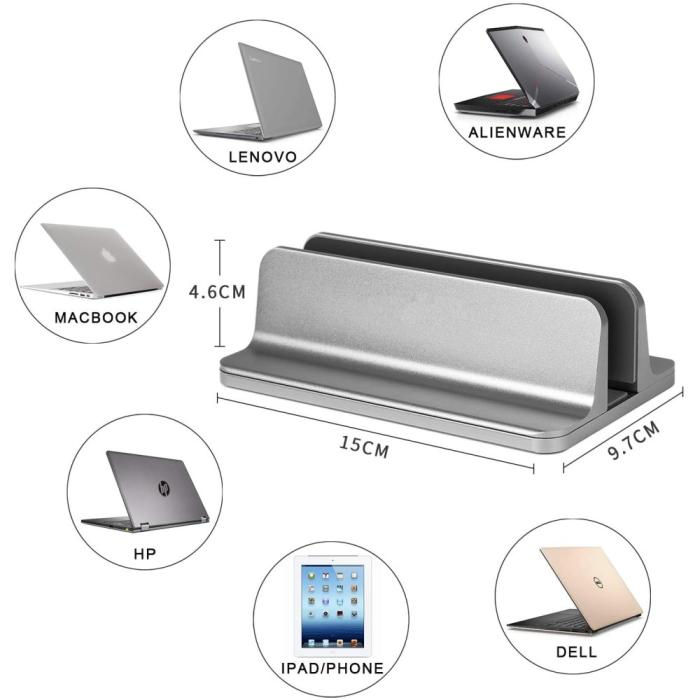 Bild 2, Universal Vertikal Aluminium Laptop Stativ Silver