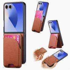 Galaxy Z Flip 7 Skal Inkl. Avtagbart Kortfack L&auml;der Brun