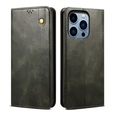 iPhone 15 Pro Fodral Oil Wax L&auml;der Gr&ouml;n