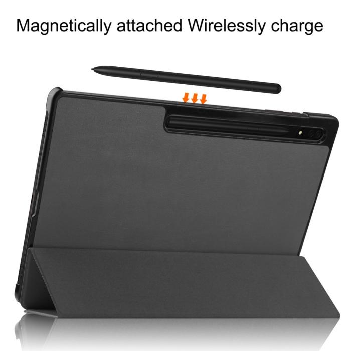 Bild 4, Samsung Galaxy Tab S9 Ultra Fodral Tri-Fold Läder Grå