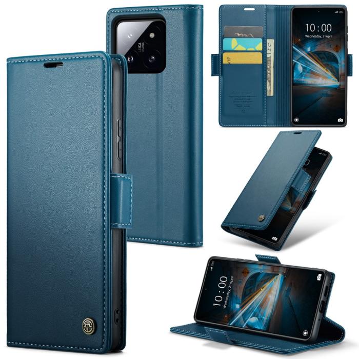 Bild 1, CASEME Xiaomi 14 Fodral RFID Litchi Läder Blå
