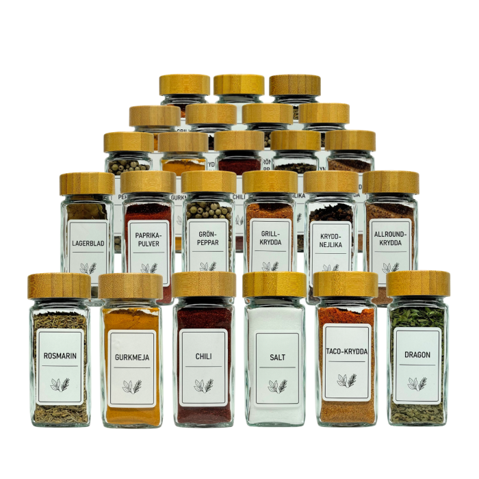 Bild 1, 24-Pack Kryddburkar med Bambulock – Kryddset med Svenska etiketter