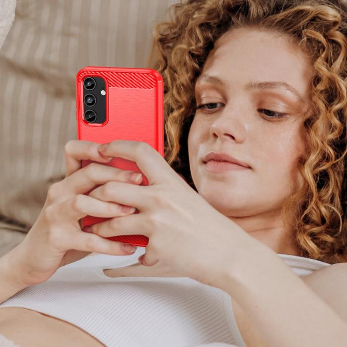 Bild 6, Samsung Galaxy A15 5G Skal Borstad Stål Textur Röd
