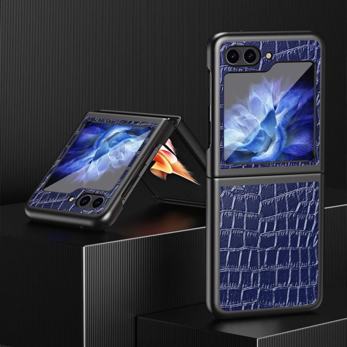 Bild 2, Galaxy Z Flip 6 / 7 FE Skal Krokodil Textur Läder Blå